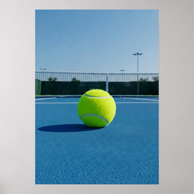 Bright Tennis Ball on Blue Court View Poster (Vorne)
