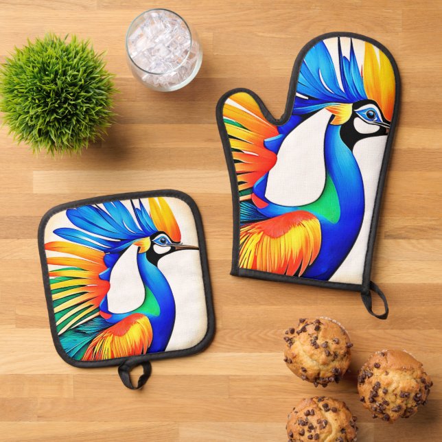 Bright Tropical Bird Ofenhandschuh & Topflappen-Set (Oben Unten)