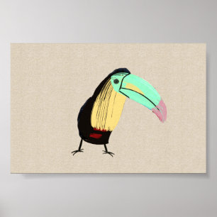 Bright Tropical Bird Toucan on Linen Leinwand Poster