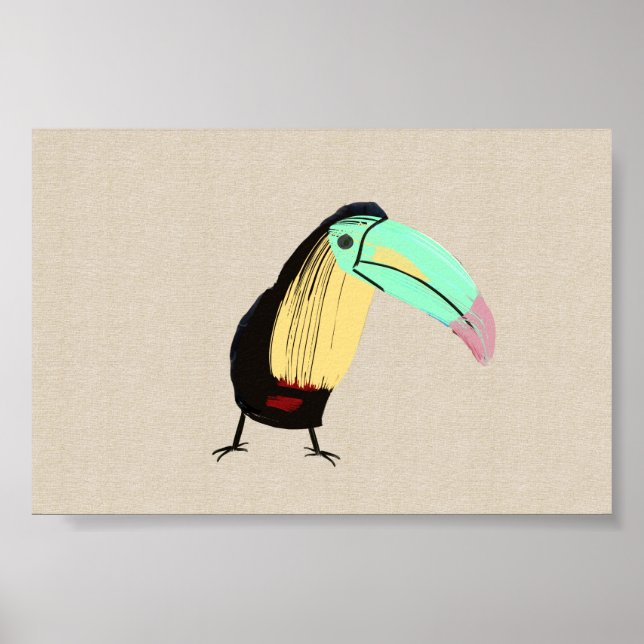 Bright Tropical Bird Toucan on Linen Leinwand Poster (Vorne)