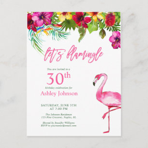 Bright Tropical Pink Let's Flamingo 30. Geburtstag Postkarte