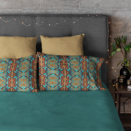 Bright Turquoise Teal Aqua Blue Orange Tribal Art Kissenbezug