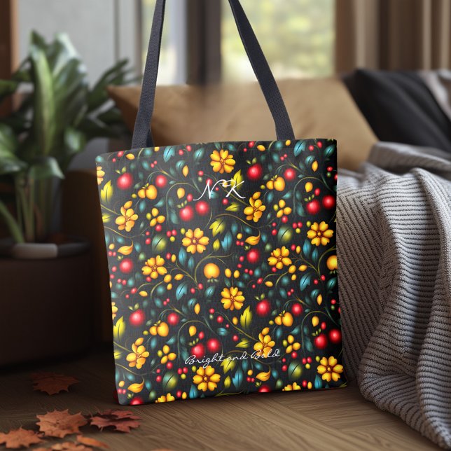 Bright und Bold Khokhloma Inspiriert Tote Bag (Von Creator hochgeladen)