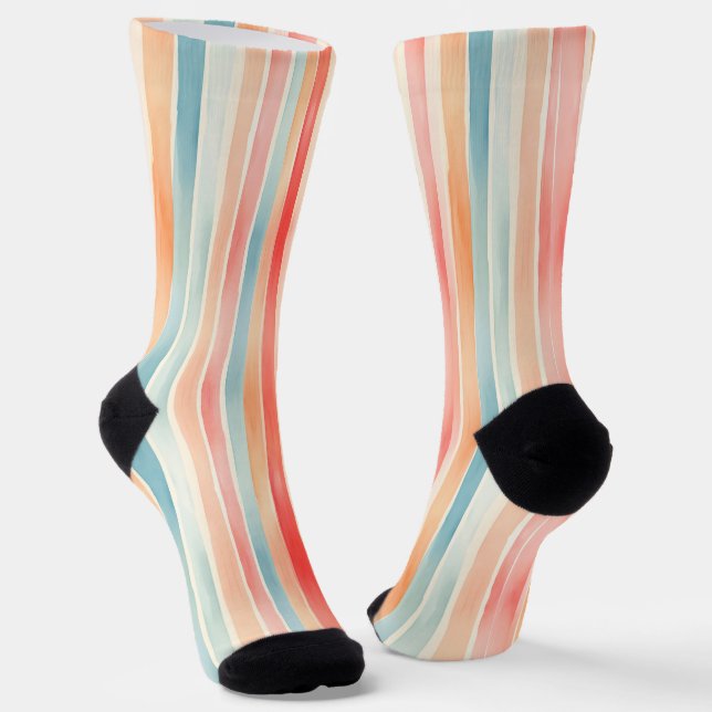 Bright Watercolor Colorful Stripe Pattern Socken (Gewinkelt)