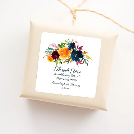 Bright Watercolor Floral Vielen Dank für Ihre Unte Quadratischer Aufkleber