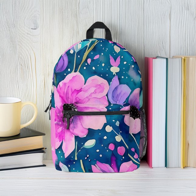 Bright Watercolor Florals Personalisiert Bedruckter Rucksack (Von Creator hochgeladen)