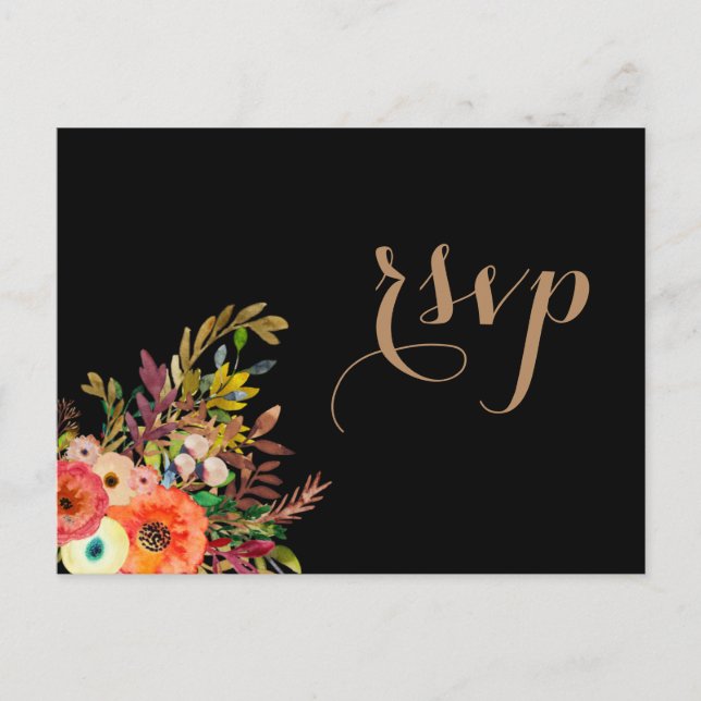 Bright Watercolor Florals Wedding RSVP Einladung (Vorderseite)