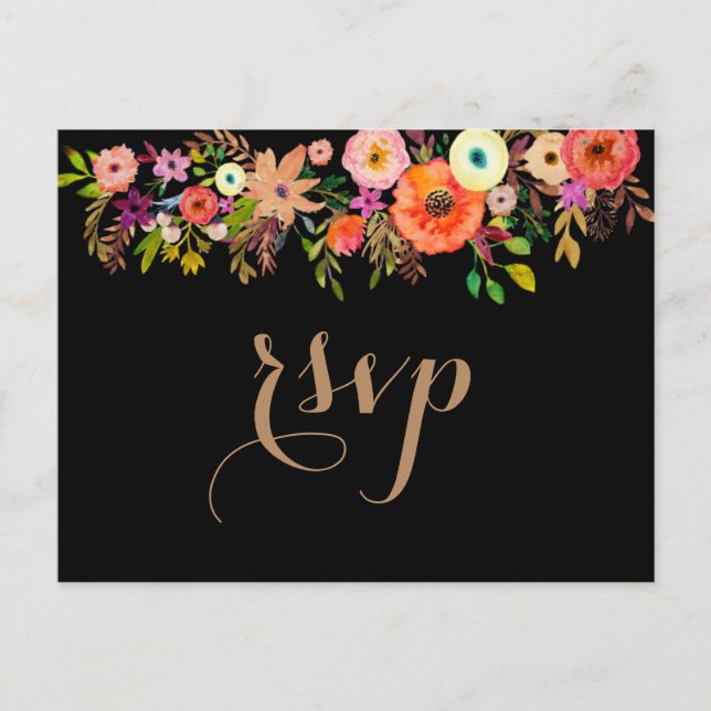 Bright Watercolor Florals Wedding RSVP Einladung (Vorderseite)