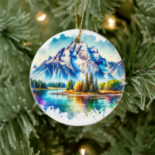 Bright watercolor Grand Teton Nationalpark Wyomin Keramik Ornament