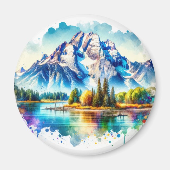 Bright watercolor Grand Teton Nationalpark Wyomin Magnet (Vorne)