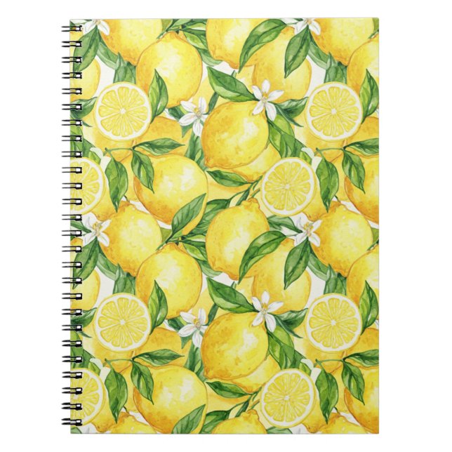 Bright Watercolor Lemon Pattern Notizblock (Vorderseite)