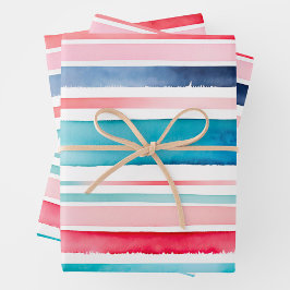 Bright Watercolor Stripes Wrapping Paper Sheets Geschenkpapier Set