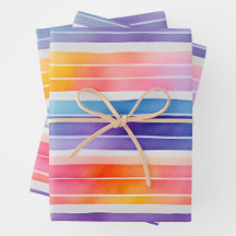 Bright Watercolor Stripes Wrapping Paper Sheets