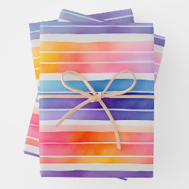 Bright Watercolor Stripes Wrapping Paper Sheets Geschenkpapier Set