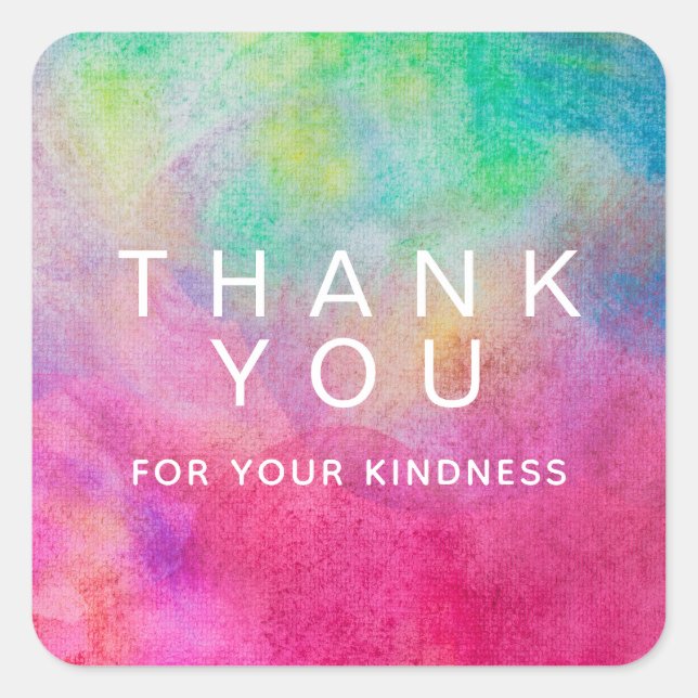 Bright Watercolor Vielen Dank für Ihre Freundlichk Quadratischer Aufkleber (Vorderseite)