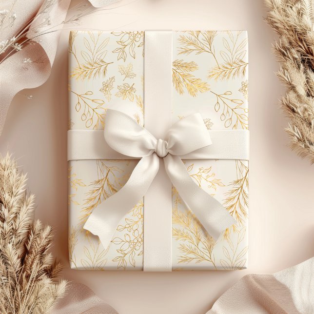 Bright & Whimsical Rustic Gold Winter Botanicals Geschenkpapier Set (Von Creator hochgeladen)