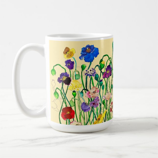 Bright Whimsical Wild Poppy & Butter Yellow Kaffeetasse (Links)