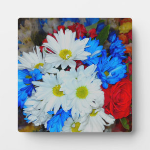 Bright White Blue Daisy Flower Mix Photo Plaque Fotoplatte