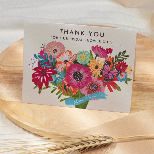 Bright Wildflower Bouquet Bridal Shower Dankeskarte (Bright Wildflower Bouquet Bridal Shower Thank You Card)