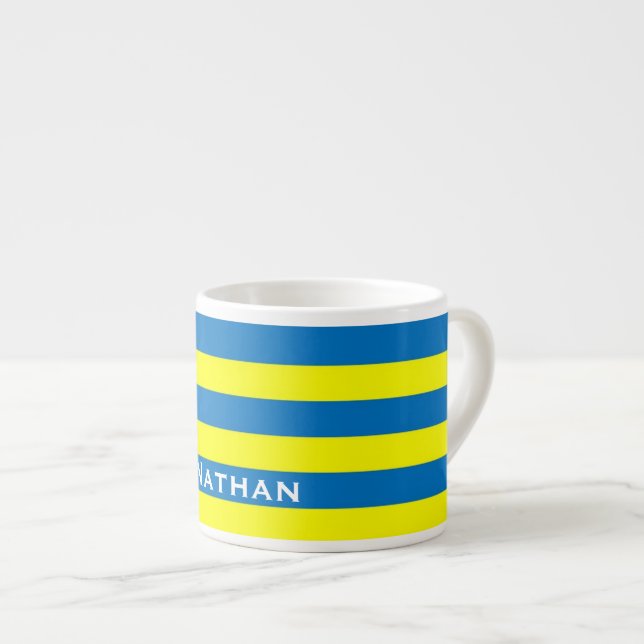 Bright Yellow and Blue Stripes Personalised Espressotasse (Vorderseite Rechts)