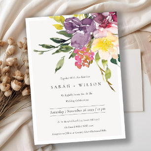 Bright Yellow Blush Burgund Bloral Wedite Einladun Dankeskarte