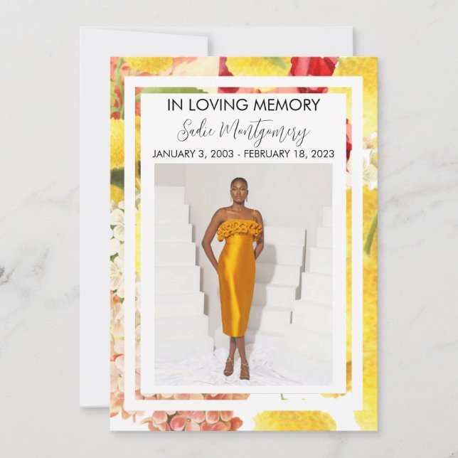 Bright Yellow Colorful Beerdigung Programm (Vorderseite)