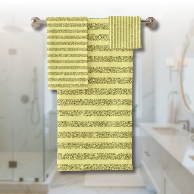 Bright Yellow Glitter Style Vertical Stripes Badhandtuch Set (Von Creator hochgeladen)