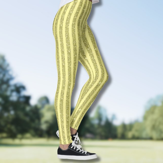 Bright Yellow Glitter Style Vertical Stripes Leggings (Von Creator hochgeladen)