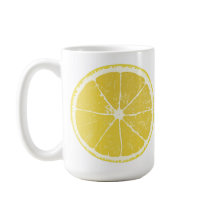 Bright Yellow Lemon Slice on White Mug