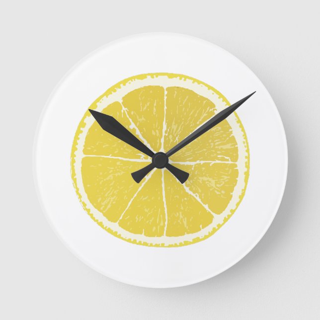 Bright Yellow Lemon Slice Wall Clock Runde Wanduhr (Vorderseite)