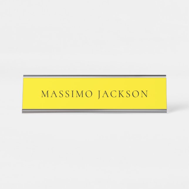 Bright Yellow Minimalist Plain Modern Aesthetic Schreibtischnamensplakette (Vorderseite )