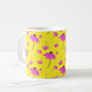 Bright Yellow Mug with Pink Flowers Kaffeetasse
