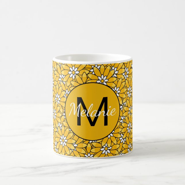 Bright Yellow Overlapping Floral Pattern Kaffeetasse (Mittel)