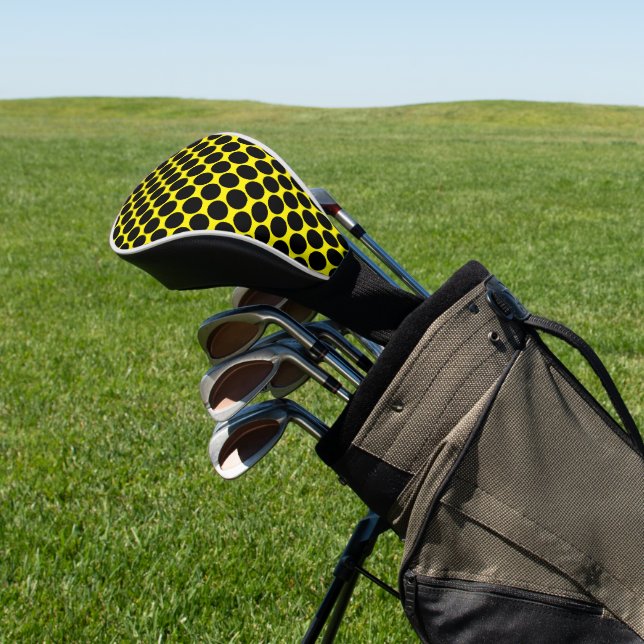 Bright Yellow with Black Dot Style Golf Headcover (In SItu)