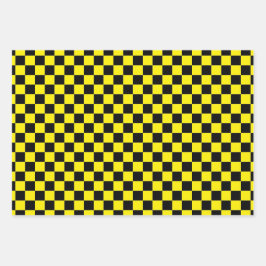 Bright Yellow with Black Square Pattern Style Geschenkpapier Set