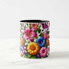 Bright Zinnias & Cosmos Blumengarten - Fröhlich ei Zweifarbige Tasse