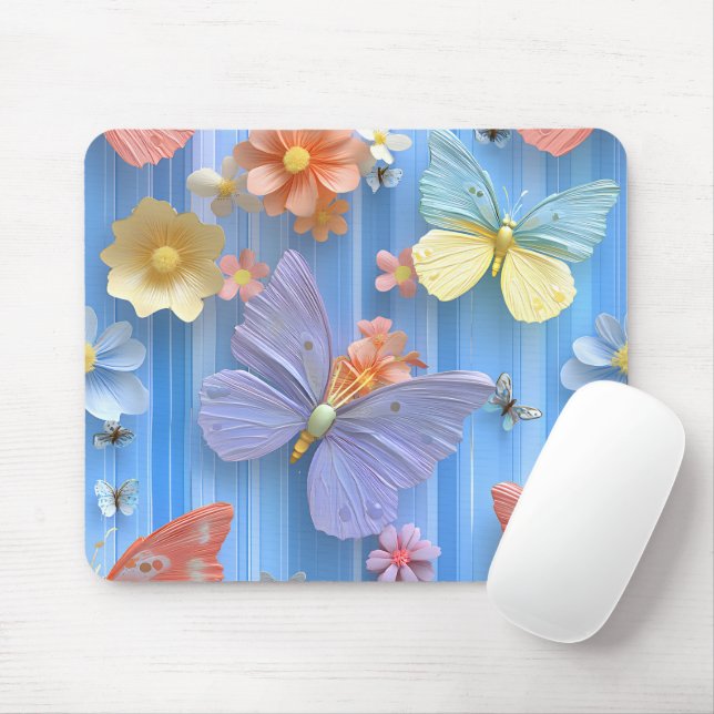 BRIGHTLY COLORED FLOWERS AND BUTTERFLIES MOUSEPAD (Mit Mouse)