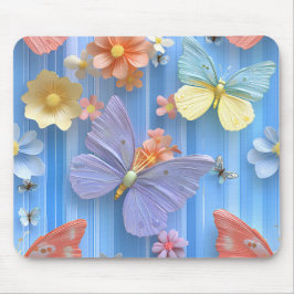 BRIGHTLY COLORED FLOWERS AND BUTTERFLIES MOUSEPAD