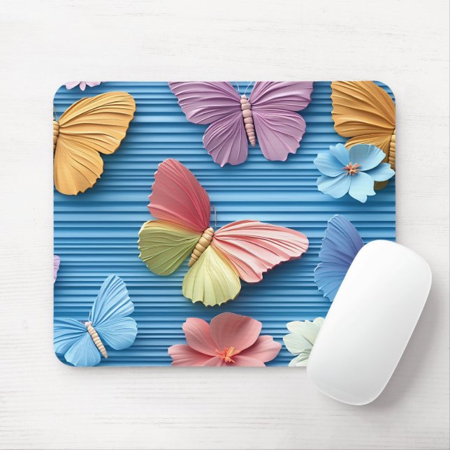 BRIGHTLY COLORED FLOWERS AND BUTTERFLIES MOUSEPAD (Mit Mouse)