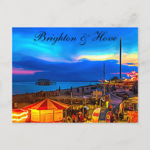 Brighton and Hove Beach & Sunset Digital Painting Postkarte