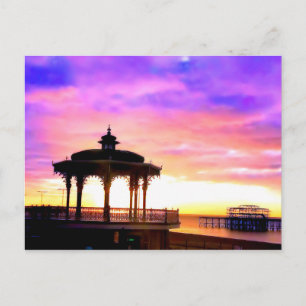 Brighton Bandstand und West Pier mit Sonnenunterga Postkarte