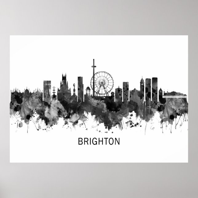 Brighton England Skyline BW Poster (Vorne)