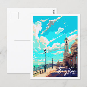 Brighton England Vintage-Reise-Ort-Illustration Postkarte