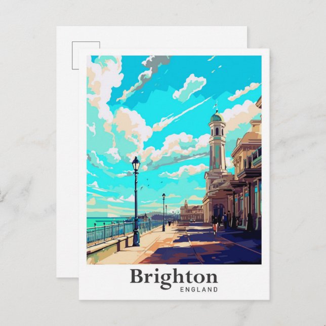 Brighton England Vintage Travel Portrait Postkarte (Vorne/Hinten)