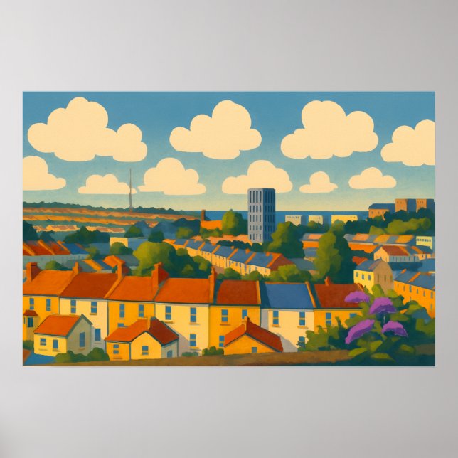 Brighton & Hove Rooftops - Whimsical Townscape Poster (Vorne)