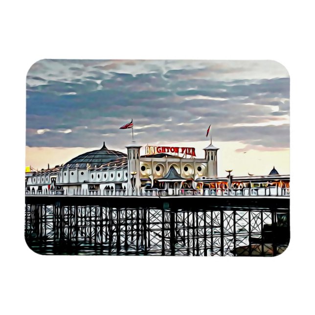 Brighton Pier & Cloudy Sky Digitales Gemälde Magnet (Horizontal)