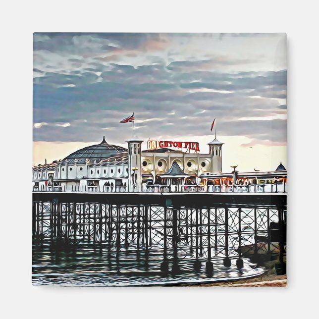 Brighton Pier & Cloudy Sky Digitales Gemälde Magnet (Vorne)