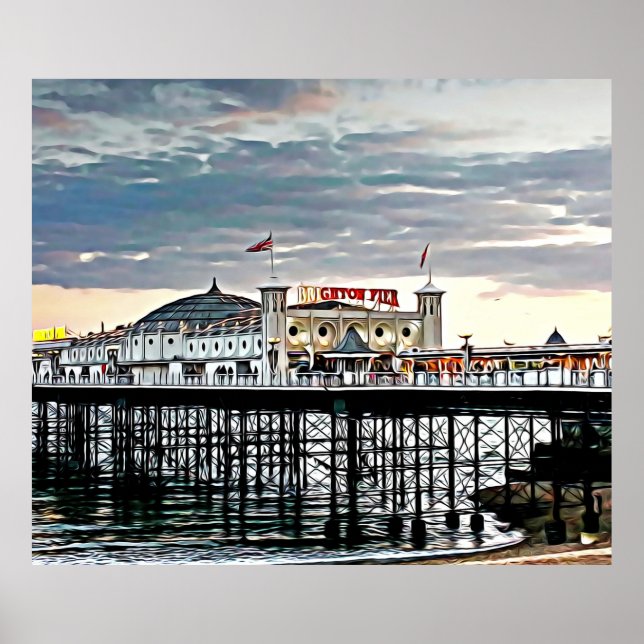 Brighton Pier & Cloudy Sky Digitales Gemälde Poster (Vorne)