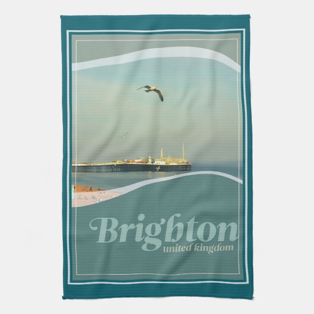 Brighton Pier Möwe Postkarte Geschirrtuch (Vertikal)