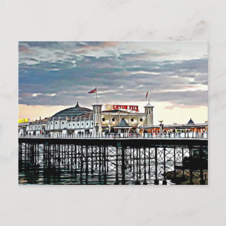 Brighton Pier & Sunset Digital Painting Postkarte